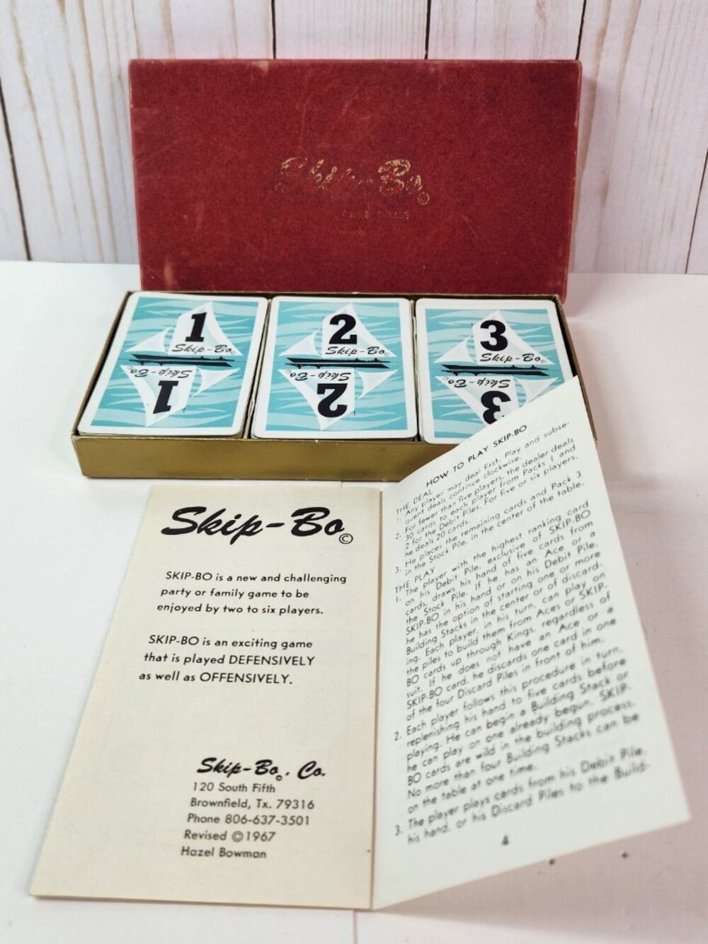 Vintage 1967 SKIP-BO CARD GAME Velvet Box Brownfield TX Complete *READ*